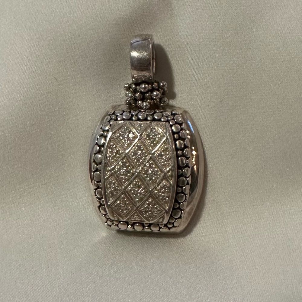 Michael Dawkins Sterling 925 Silver Diamond Rectangle Pendant Enhancer